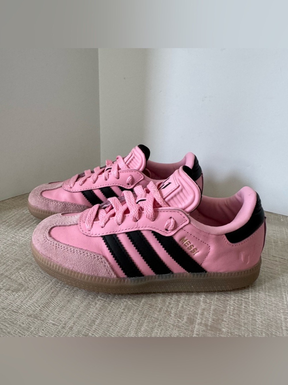 adidas Kids Samba Sneakers in Pink and Black (Messi)